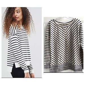 NWT Revolve LAmade Oversized Stripe Double Knit Boatneck Terry Sweater Pullover